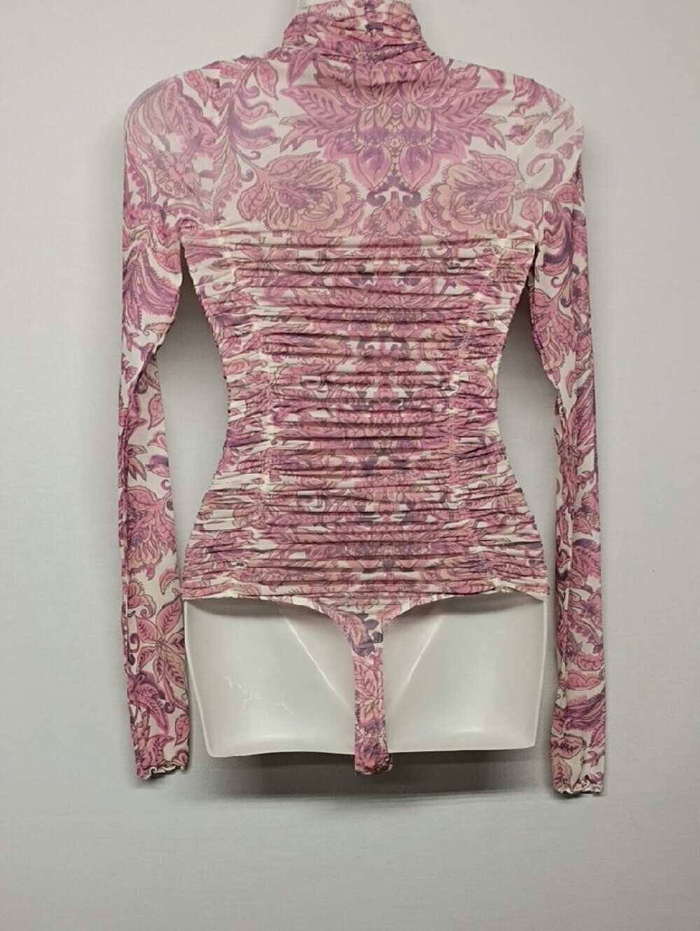 Free People Pink Paisley Ruched SHEER Turtleneck Bodysuit - Picture 8 of 11